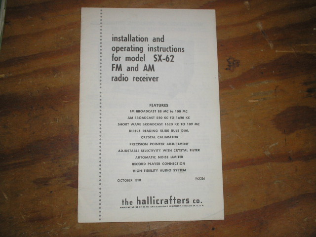 SX-62 Receiver Installation and Operating Manual